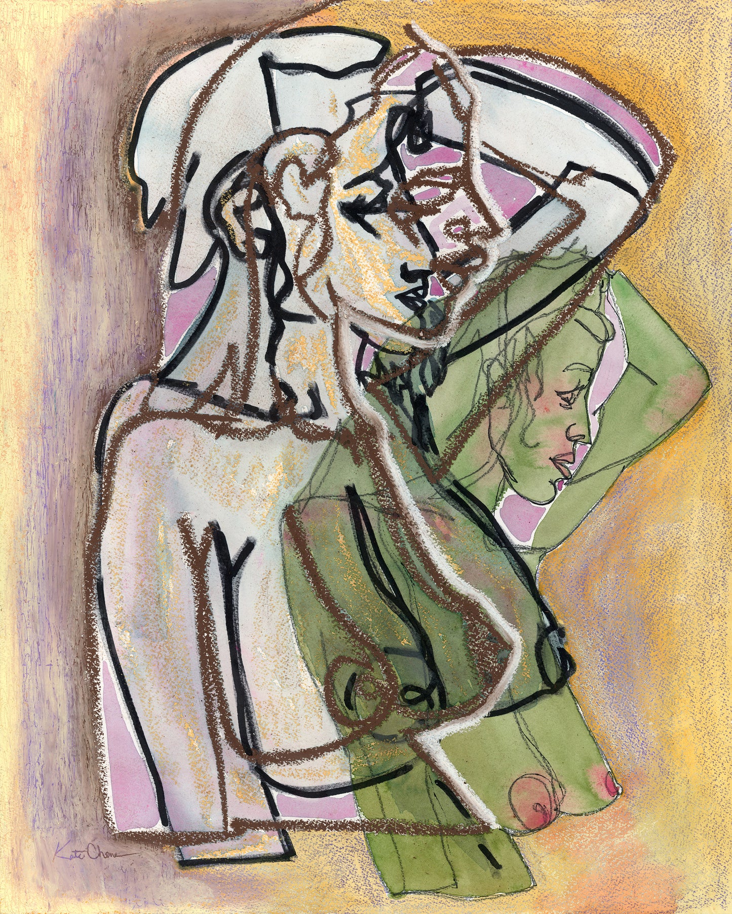 Jean Women Figure Oil Pastel Art Print