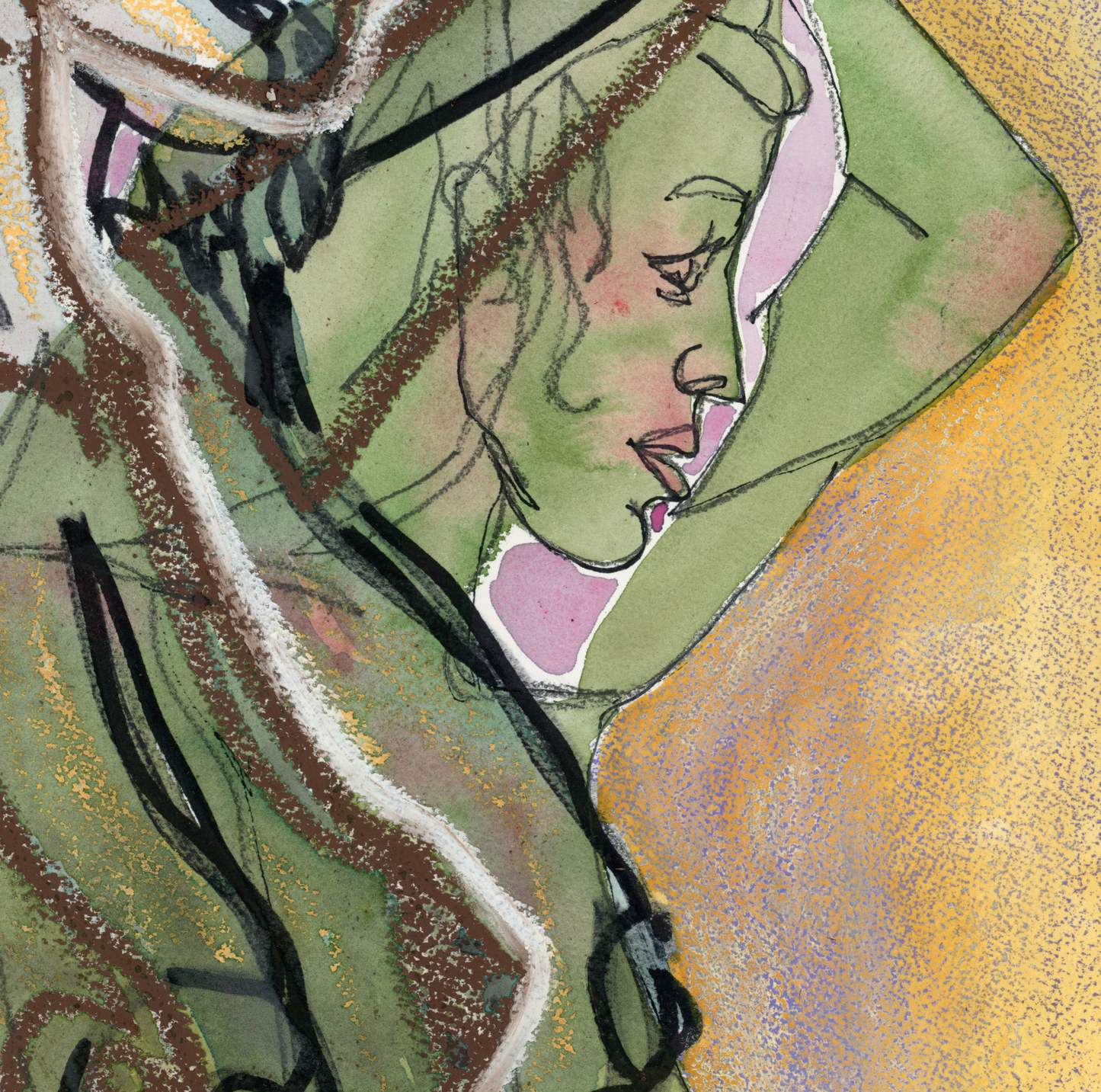 Jean Women Figure Oil Pastel Art Print
