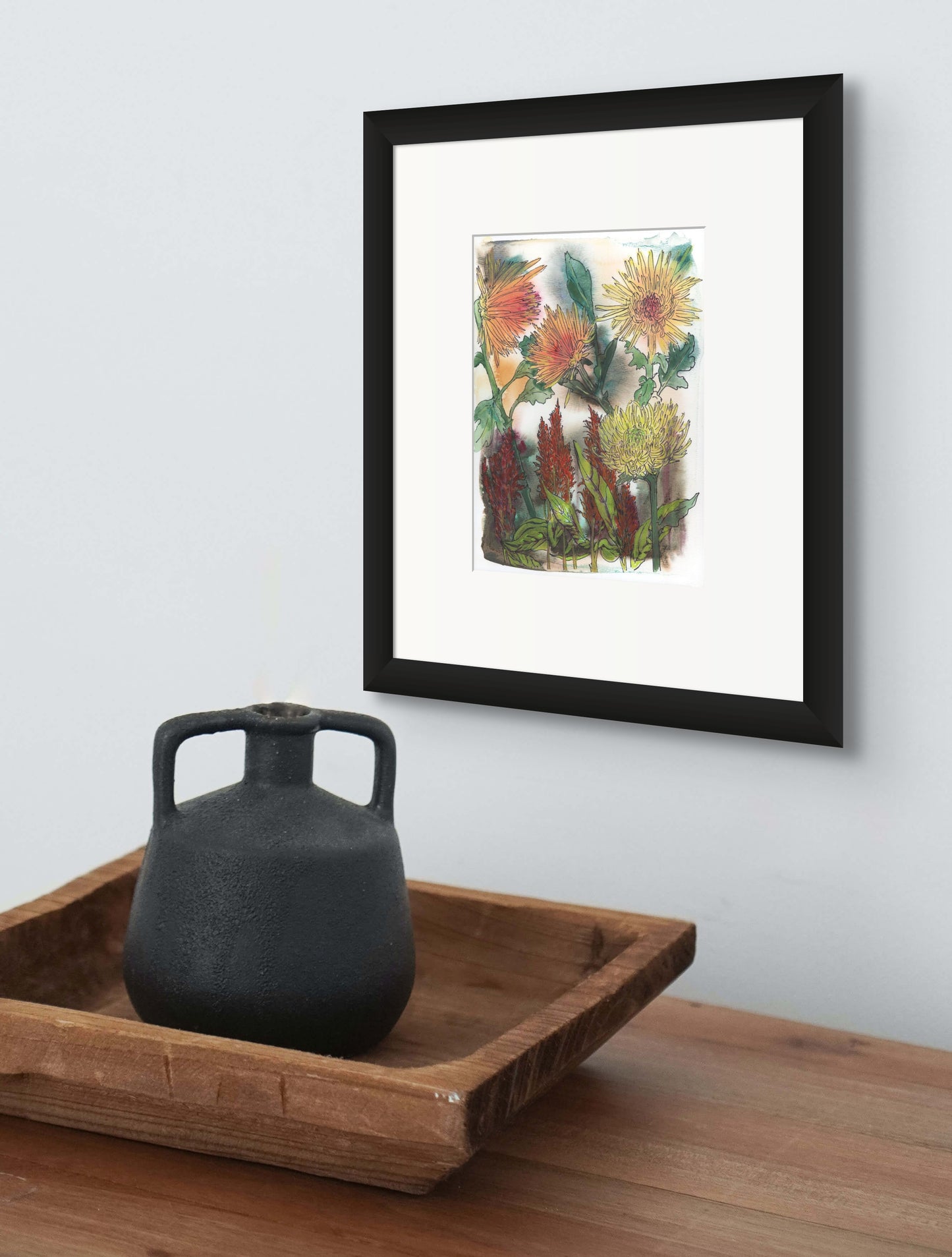 Chrysanthemums and Celosia Floral Print