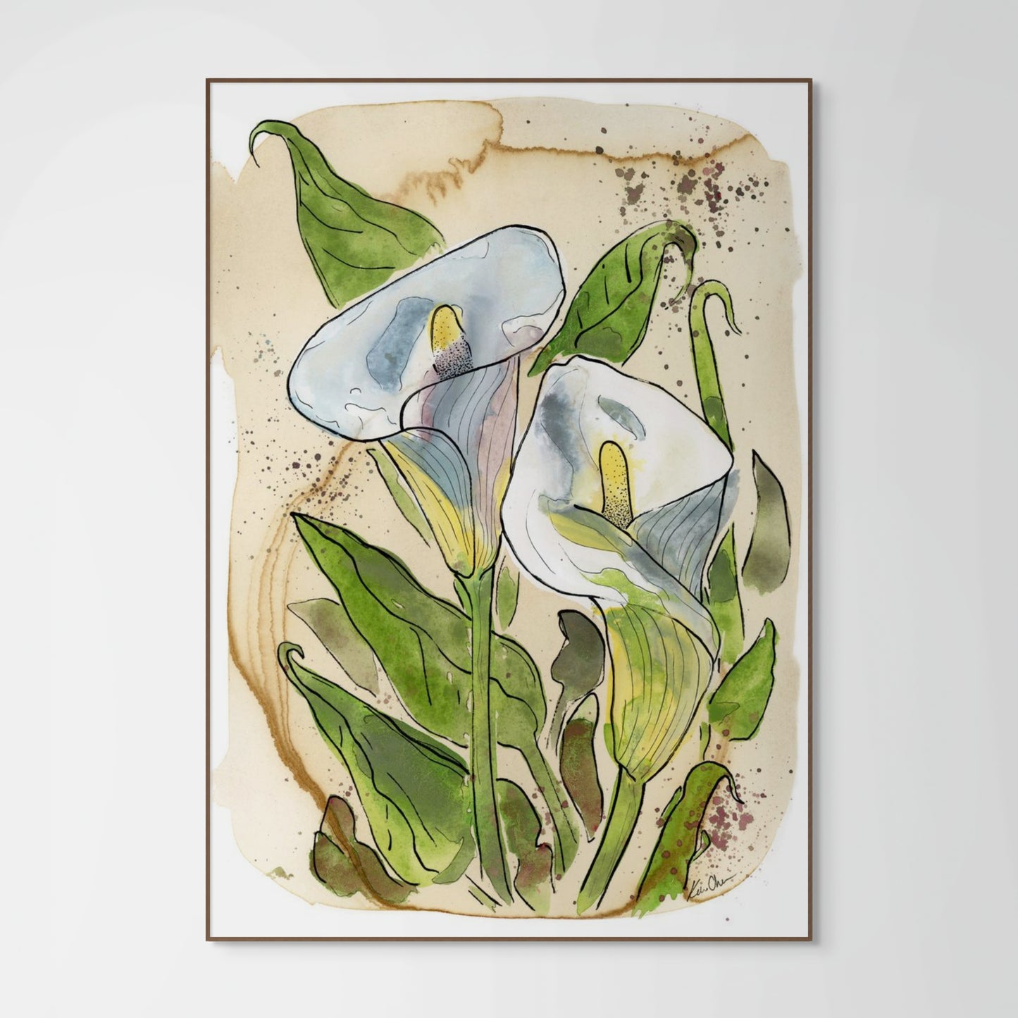 Calla Lilly 2 On Coffee Stained Paper