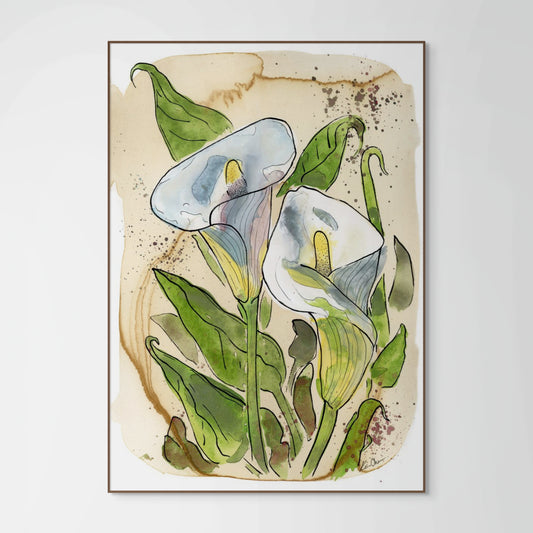 Calla Lilly 2 On Coffee Stained Paper