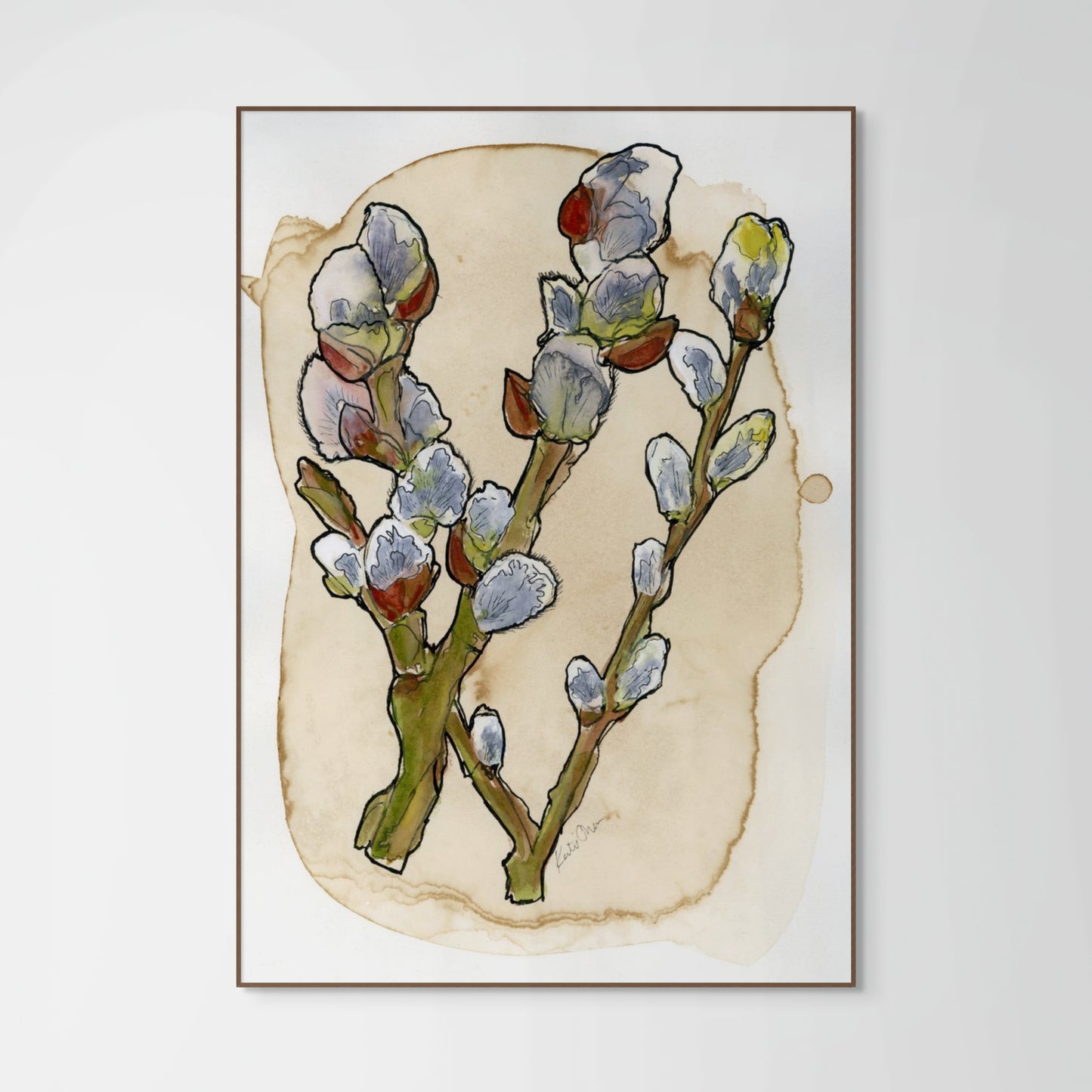 Pussy Willow On Coffee Stained Paper