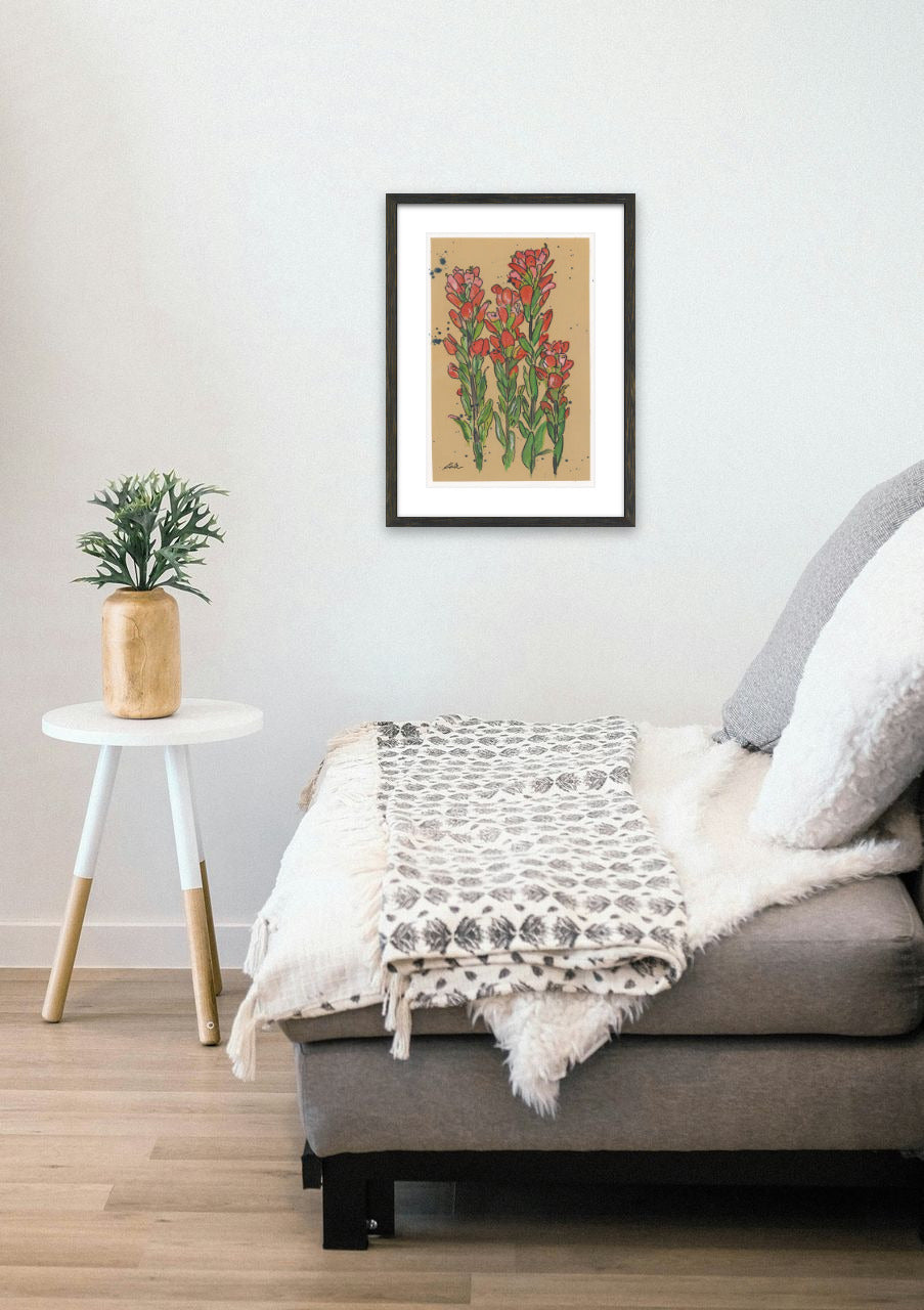 Indian Paintbrush on Tan Gouache Print